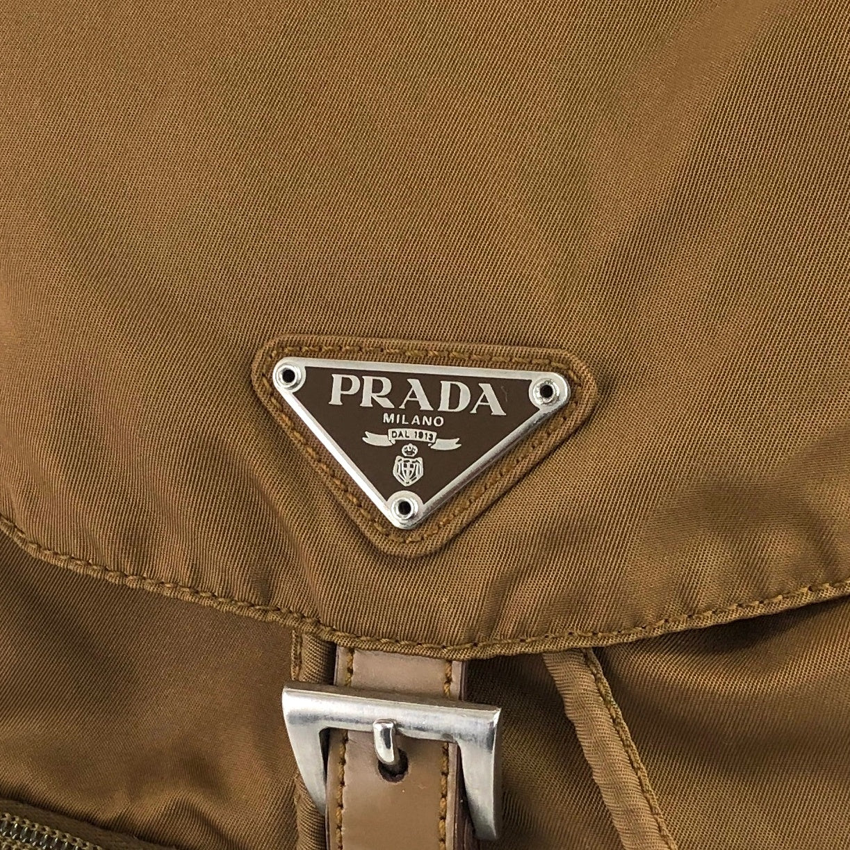 PRADA Triangle Logo Double Pocket Backpack Brown Vintage rne3iv