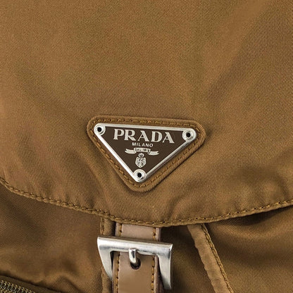 PRADA Triangle Logo Double Pocket Backpack Brown Vintage rne3iv