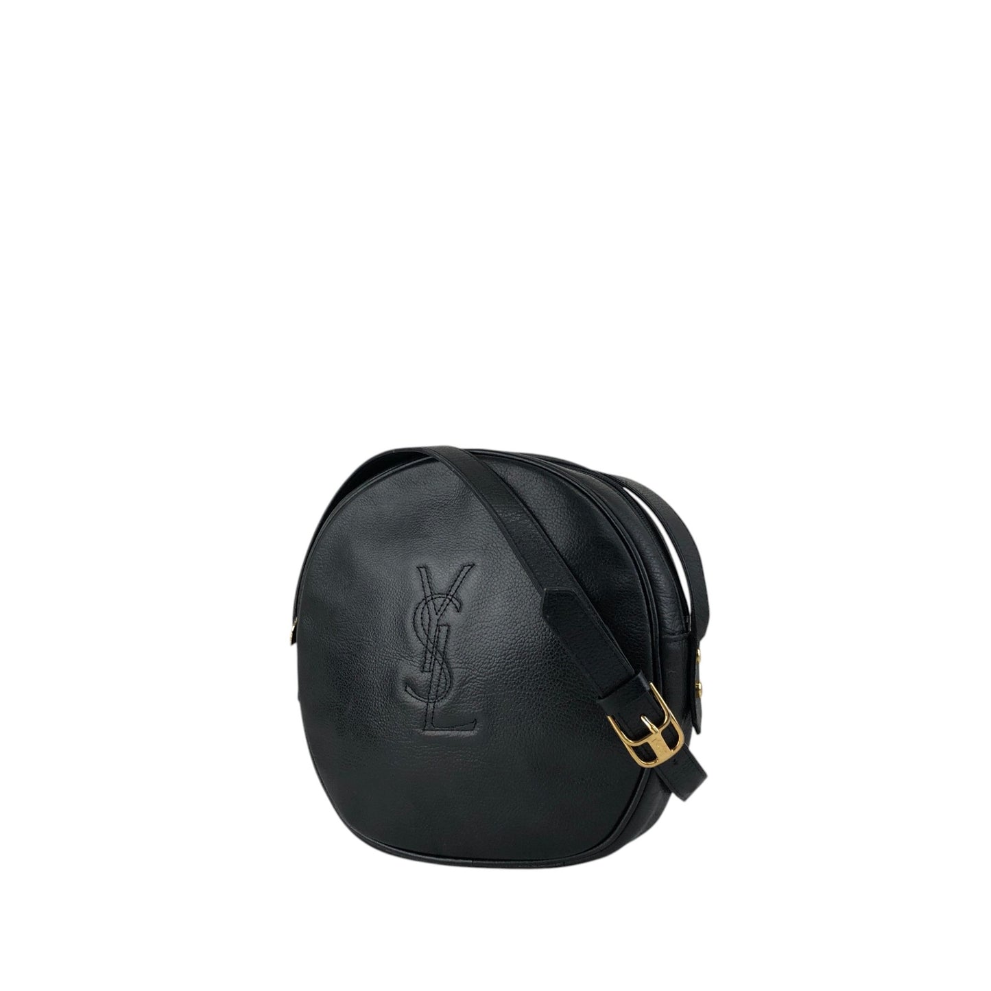 Yves Saint Laurent YSL Logo Stitch Shoulder bag Black Vintage n8ts56