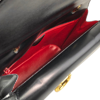 CELINE Gancini Double Flap Handbag Black Vintage j7dwju