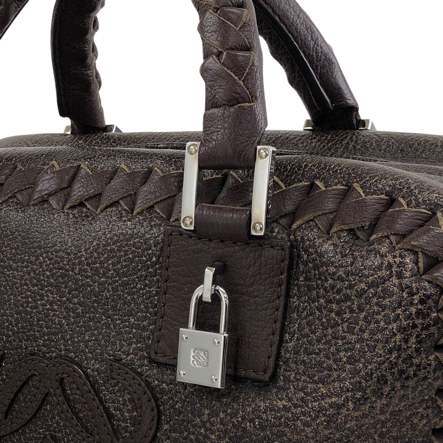 LOEWE Amazona28 Anagram Handbag Boston bag Brown Vintage rd4izx