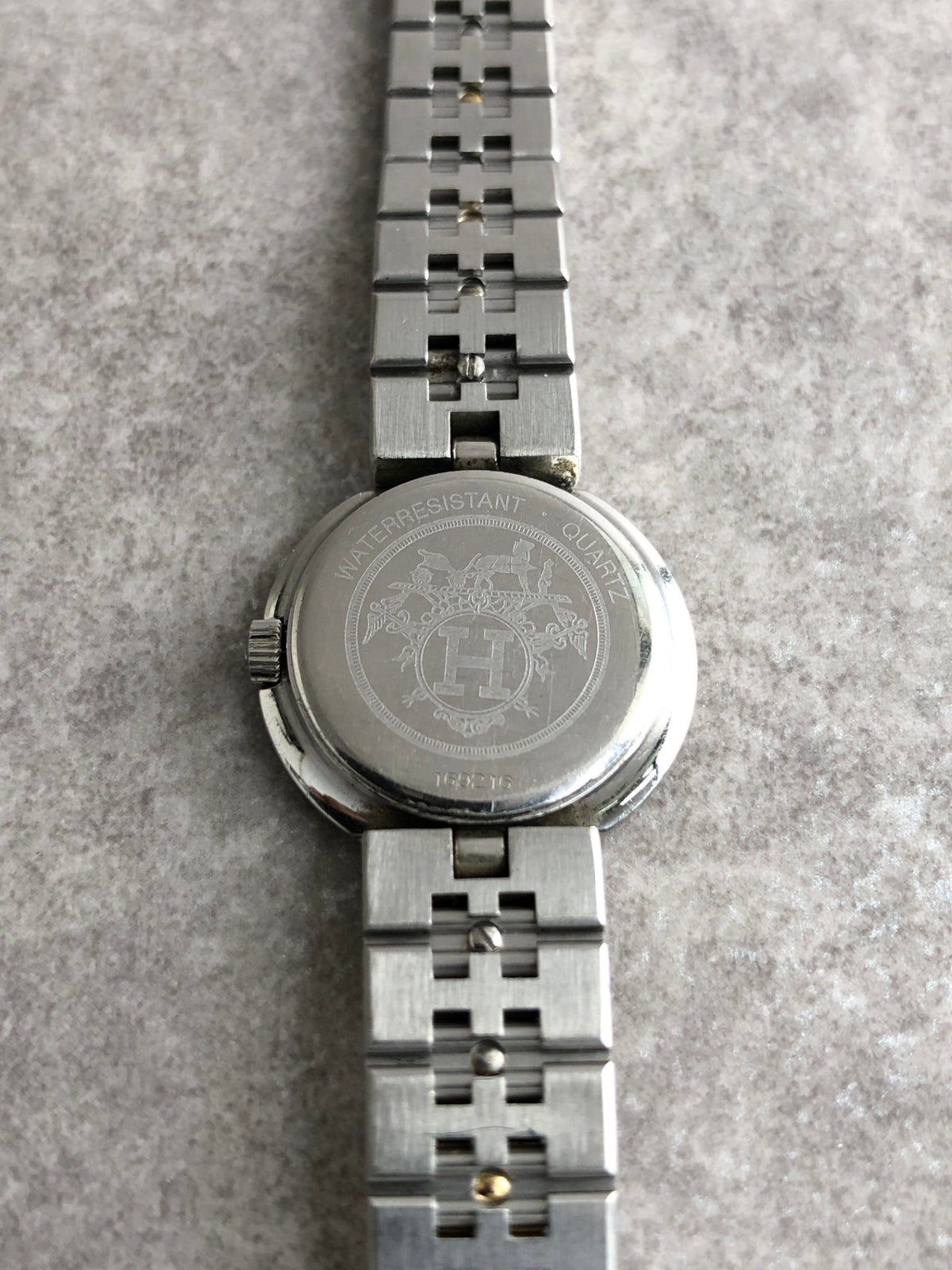 HERMES Logo Quartz Watch Silver×Gold Vintage ud4ac3