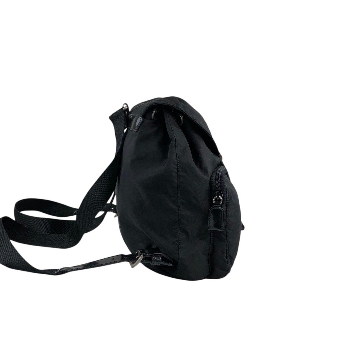 PRADA Tessuto Triangle Logo Double Pocket Backpack Black Vintage msvumv