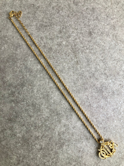 Christian Dior Emblem Rhinestone Necklace Gold Vintage vcjfee
