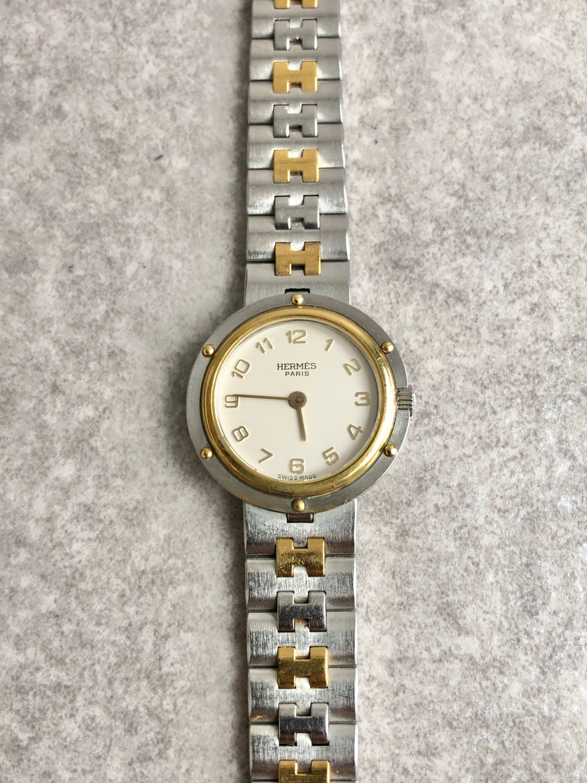 HERMES Logo Quartz Watch Silver×Gold Vintage ud4ac3