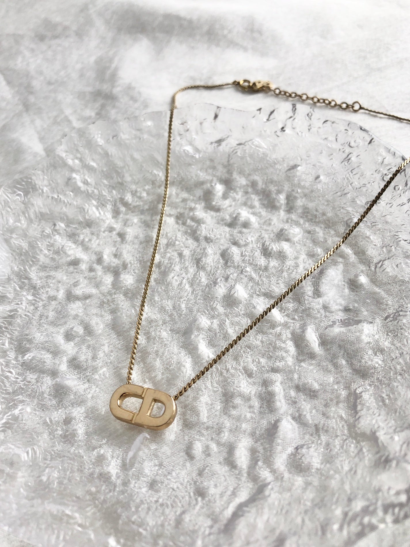 Christian Dior CD Logo Necklace Gold Vintage 2dmcuz