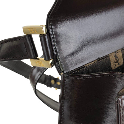 Yves Saint Laurent YSL Logo Shoulder bag Brown Vintage yeh3vd