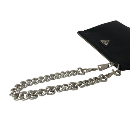 PRADA Triangle Logo Chain Small Handbag Pouch Black Vintage vhizxb