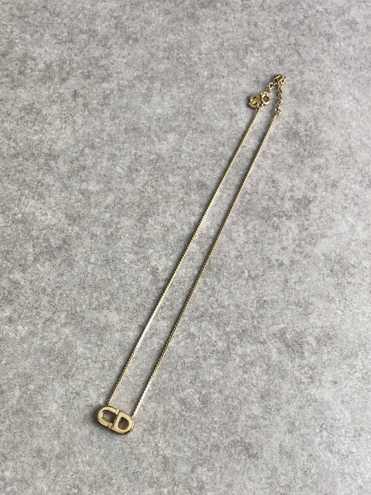 Christian Dior CD Logo Necklace Gold Vintage 2dmcuz