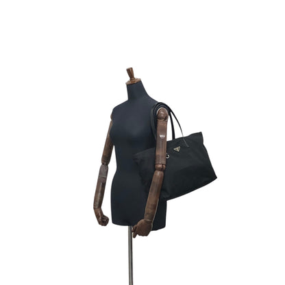 PRADA Tessuto Triangle Logo Totebag Black Vintage naaxd3