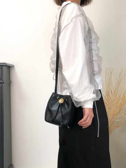 Christian Dior CD Logo Drawstring Shoulder bag Black Vintage t4tu7b