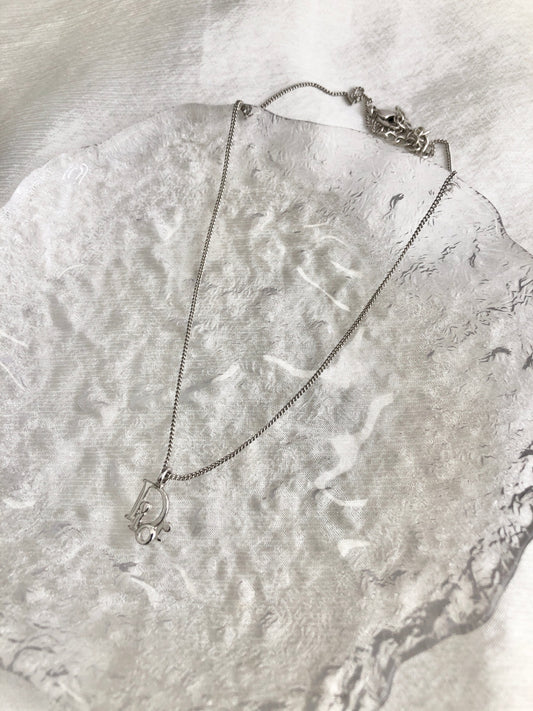 Christian Dior Logo Motif Necklace Silver Vintage axw2k4