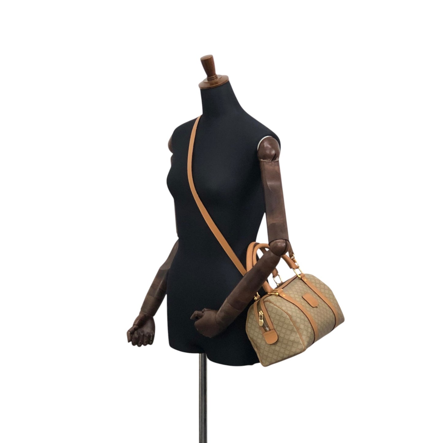CELINE Macadam Blason Two-way Handbag Shoulder bag Beige Vintage erwjct