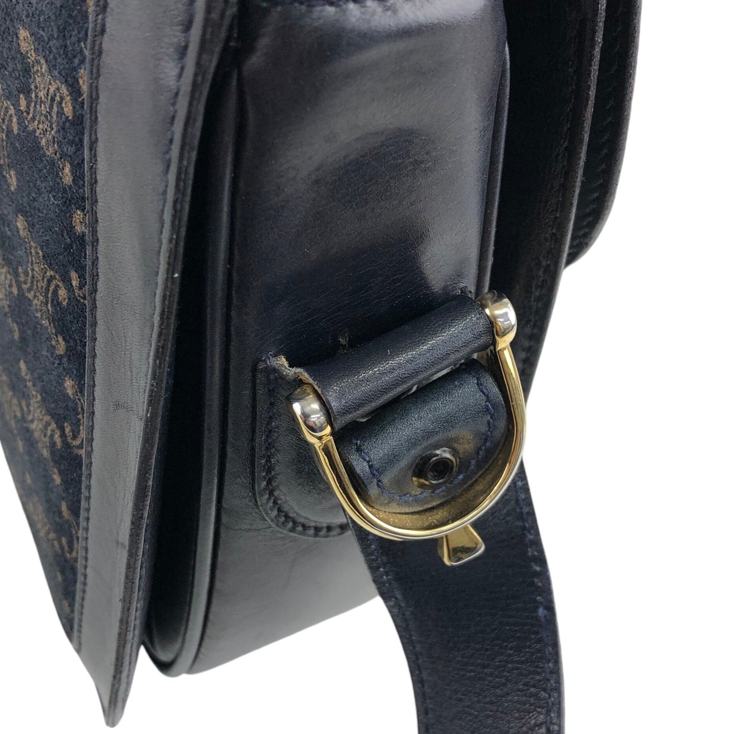 CELINE Triomphe Horse Carriage Shoulder bag Navy Vintage tu7cyw