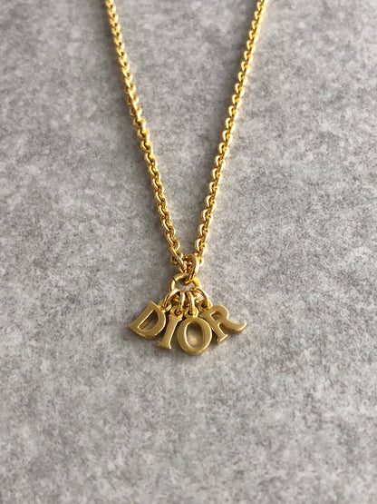Christian Dior Logo Charm Necklace Gold Vintage 5bheey
