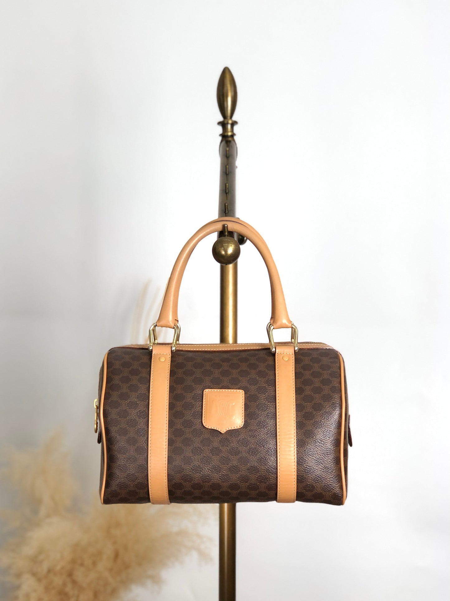 CELINE Macadam Small Boston bag Handbag Brown Vintage 2iu55c