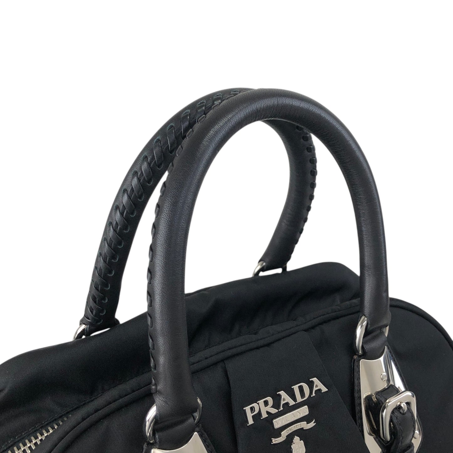 PRADA Logo Boston bag Handbag Black Vintage jipcs2