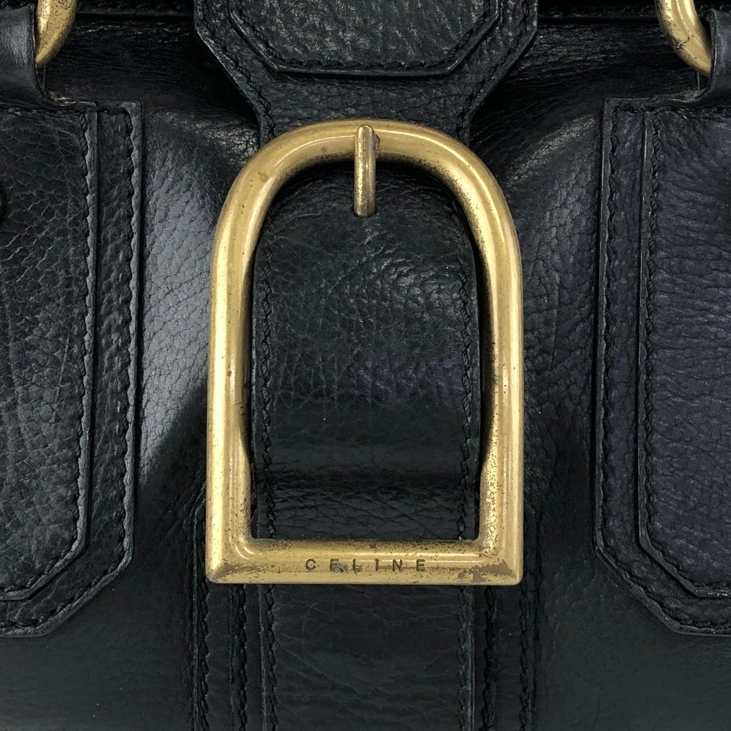 CELINE Front Buckle Small Boston bag Handbag Black Vintage nxugts