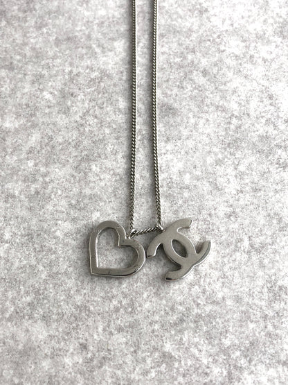 CHANEL Coco Mark Heart Necklace Silver Vintage 42pcps