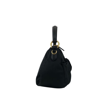 PRADA Logo Ribbon Motif Two-way Handbag Shoulder bag Black Vintage 33v85k