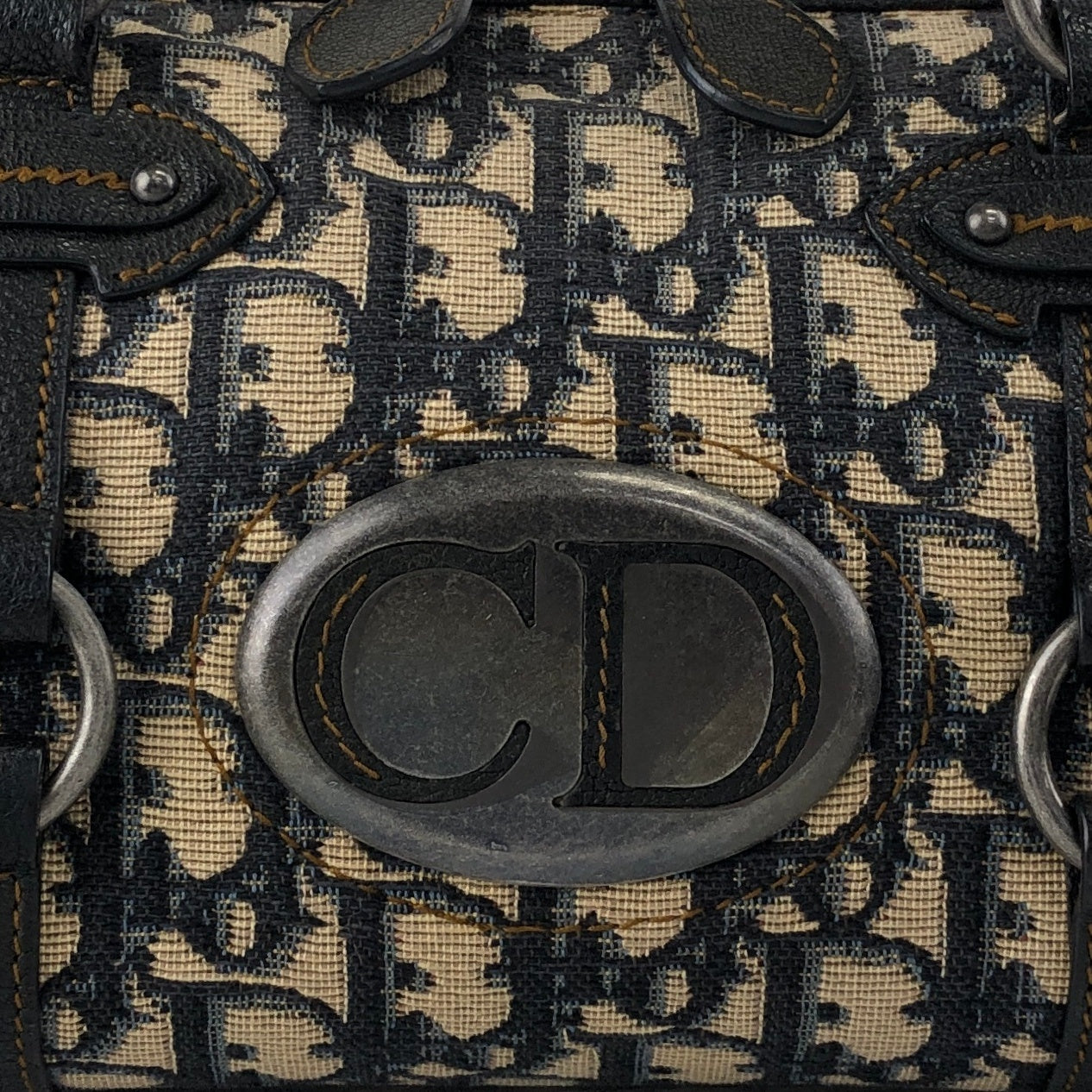 Christian Dior Trotter Small Boston bag Handbag Navy Vintage yrrvj3