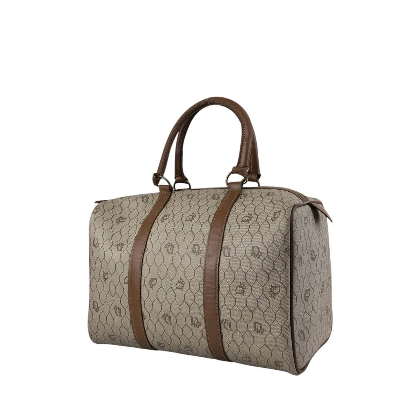 Christian Dior Honeycomb Pattern Handbag Boston bag Beige Vintage y2sxs7