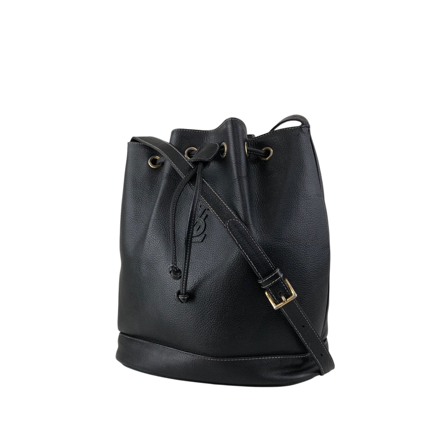 Yves Saint Laurent YSL Logo Drawstring Shoulder bag Black Vintage 3jig7u