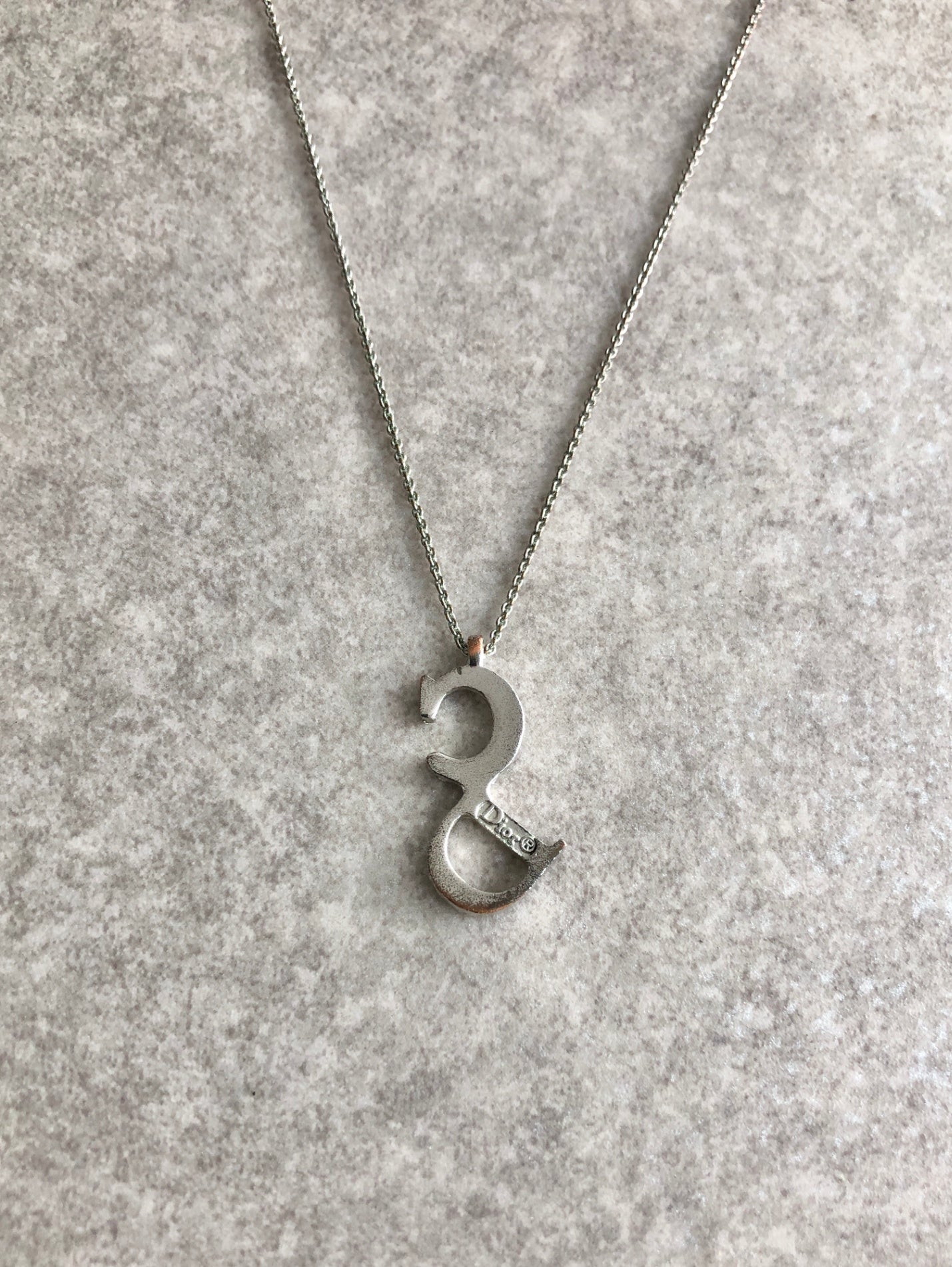 Christian Dior CD Logo Necklace Silver Vintage i6gu8f