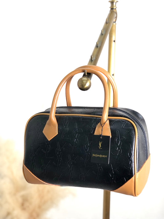 Yves Saint Laurent YSL Logo Charm Handbag Black Vintage wjp6be