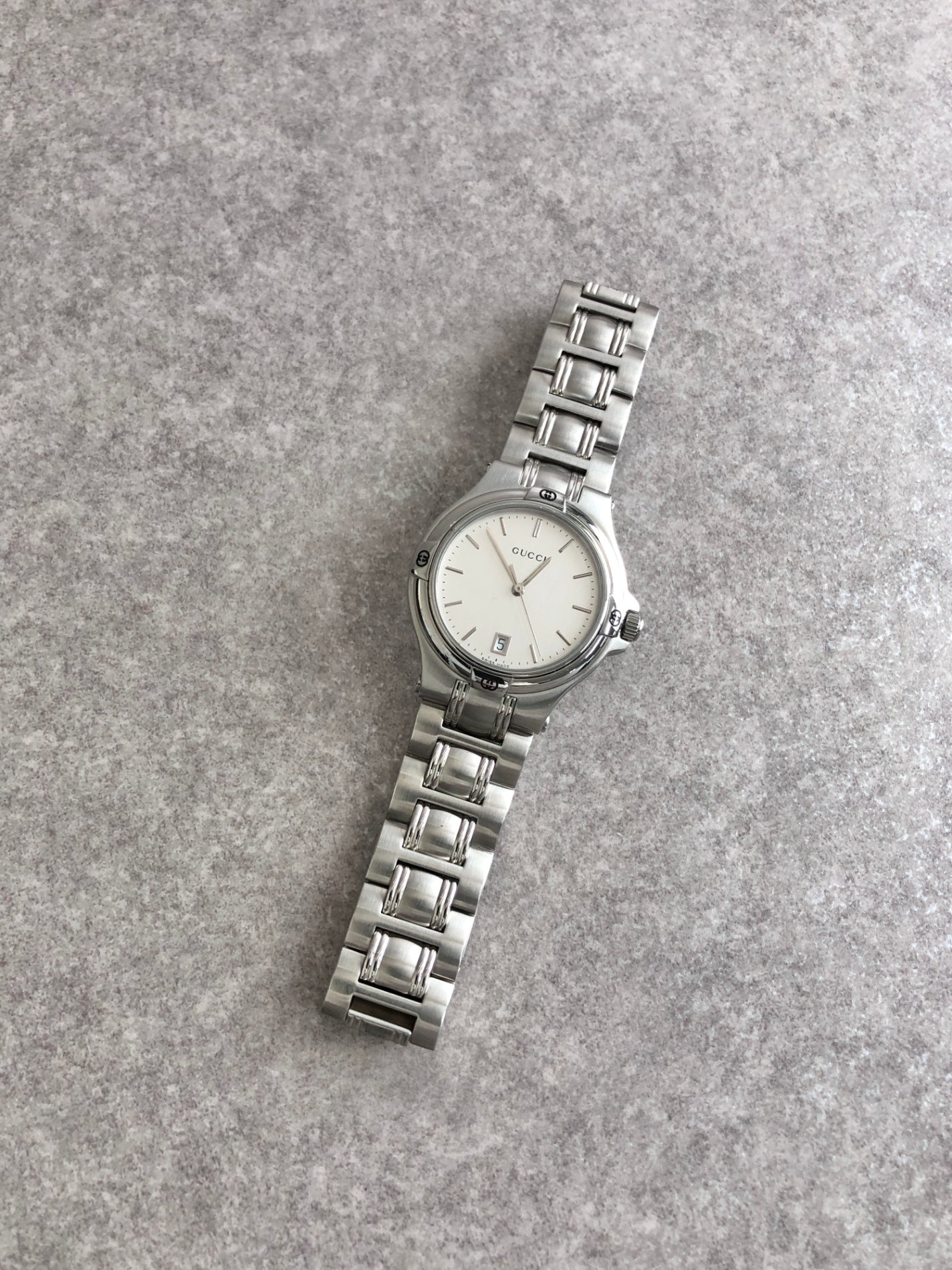 GUCCI Logo Quartz Watch Silver 9040M Vintage gtbcth