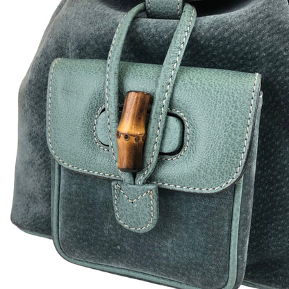 GUCCI Bamboo Suede Backpack Blue Vintage y2m3tw