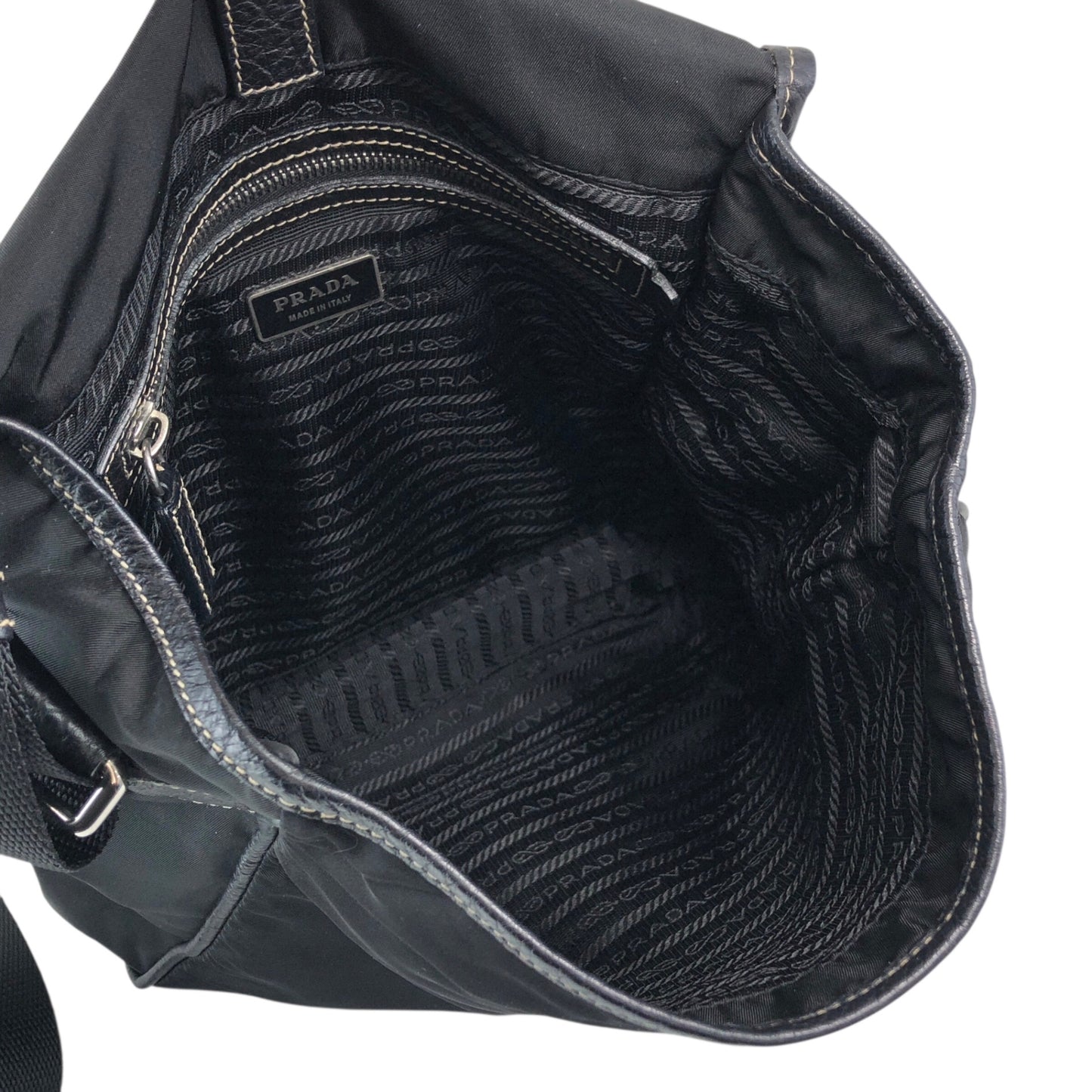 PRADA Tessuto Triangle Logo Front Buckle Shoulder bag Black Vintage bcdpsd