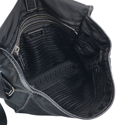 PRADA Tessuto Triangle Logo Front Buckle Shoulder bag Black Vintage bcdpsd
