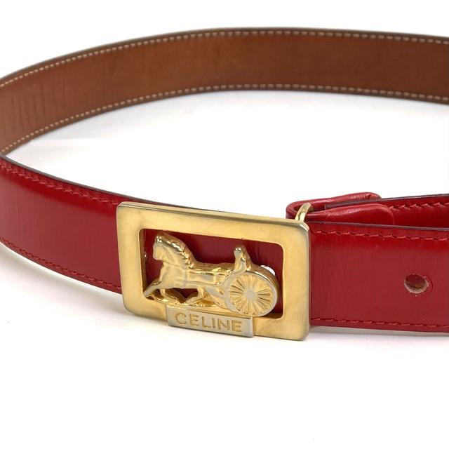 CELINE Horse Carriage Leather Belt Red Vintage Old Celine asvddr