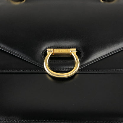 CELINE Horse Bit Double Flap  Handbag Black Vintage nrxerm