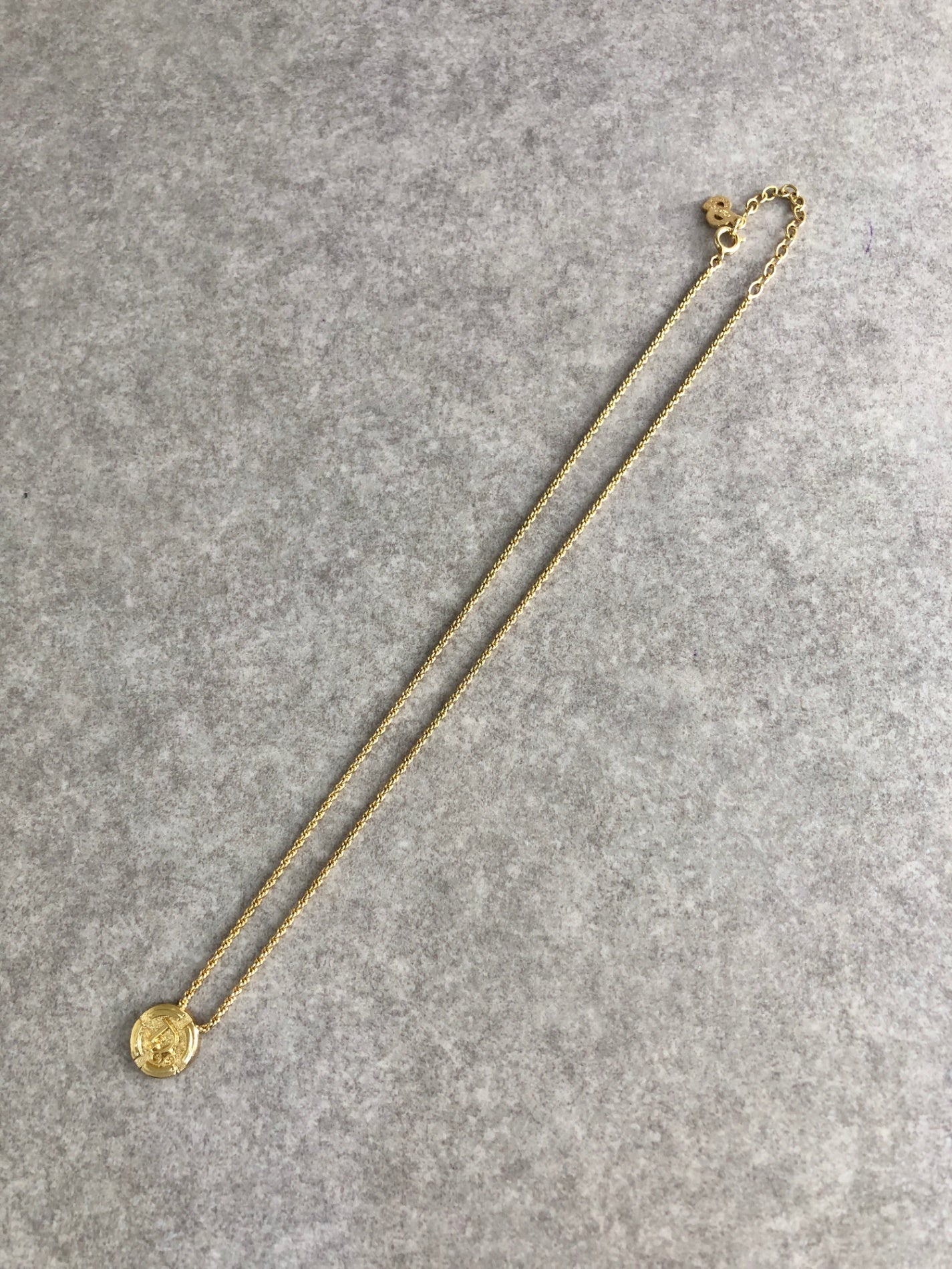 Christian Dior Logo Motif Necklace Gold Vintage eg2c2f