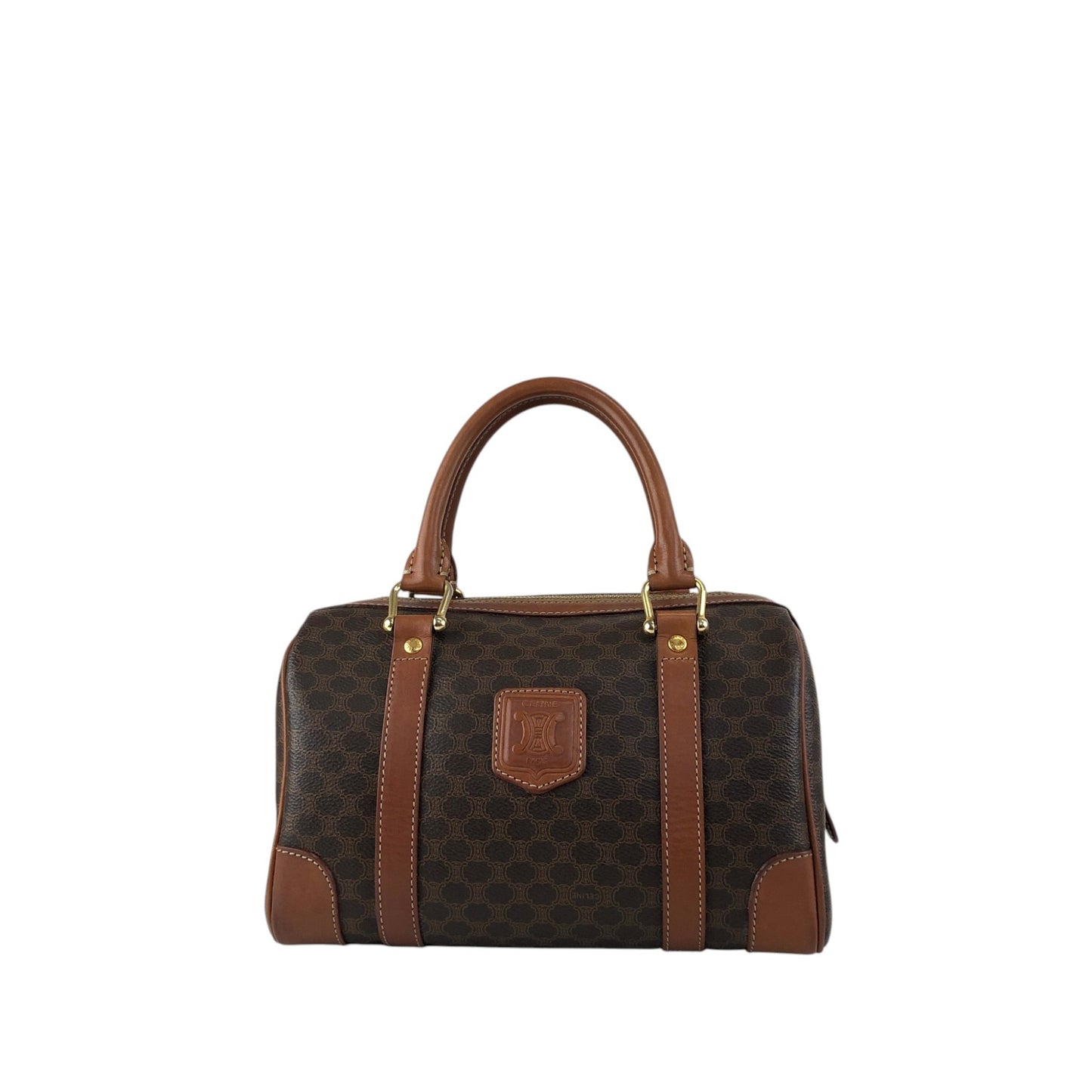 CELINE Macadam Blason Handbag Boston bag Brown Vintage sh72vd