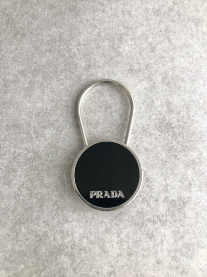 PRADA Logo Key holder Black Vintage 427pmu