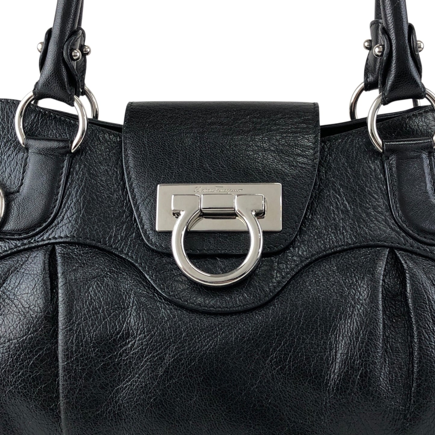 Salvatore Ferragamo Gancini Handbag Black Vintage igucky