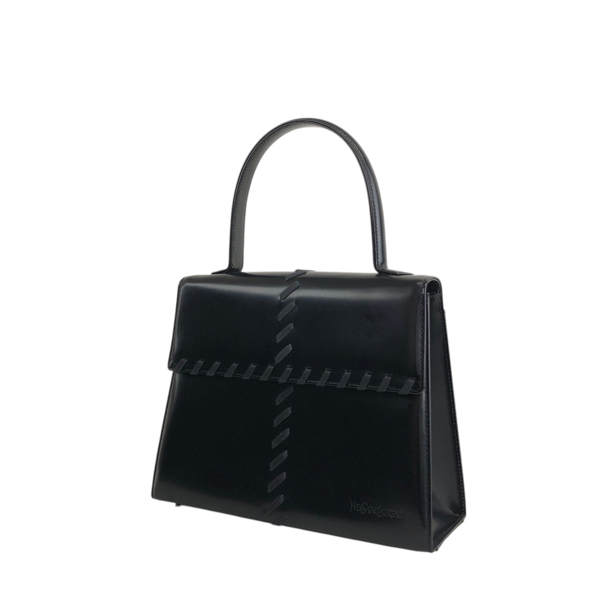 Yves Saint Laurent Logo Embossed Stitch Top Handle Handbag Black