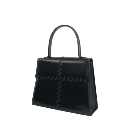 Yves Saint Laurent Logo Embossed Stitch Top Handle Handbag Black Vintage 5rym7i