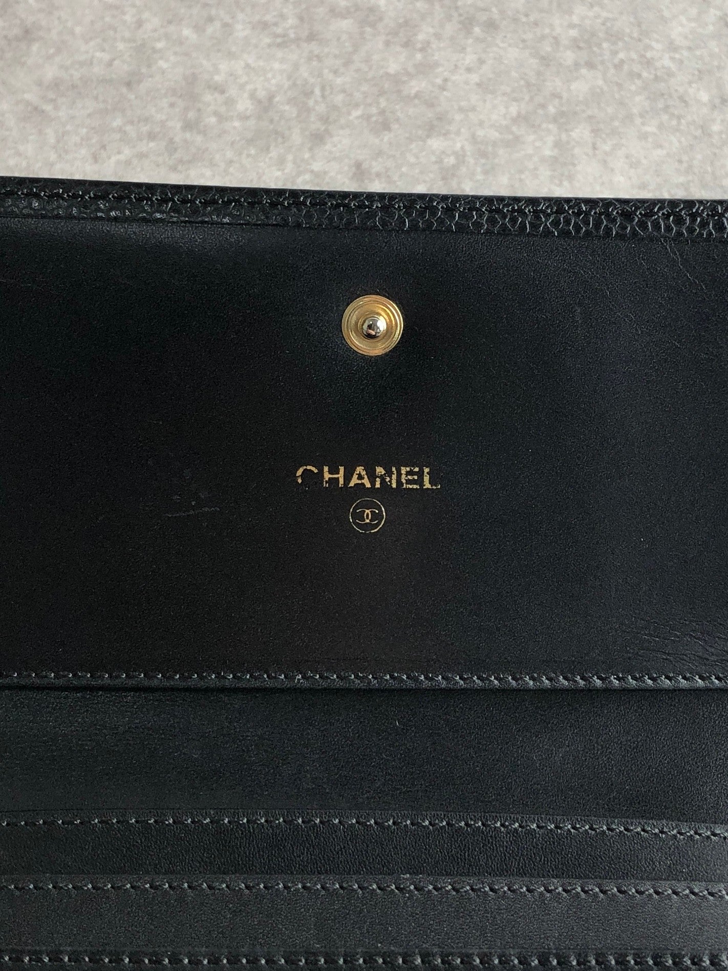 CHANEL Coco Mark Trifold Wallet Black Vintage xntxxj