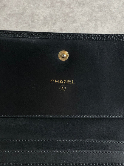CHANEL Coco Mark Trifold Wallet Black Vintage xntxxj