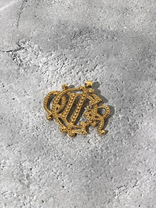 Christian Dior Logo Motif Brooch Gold Vintage r5euc6