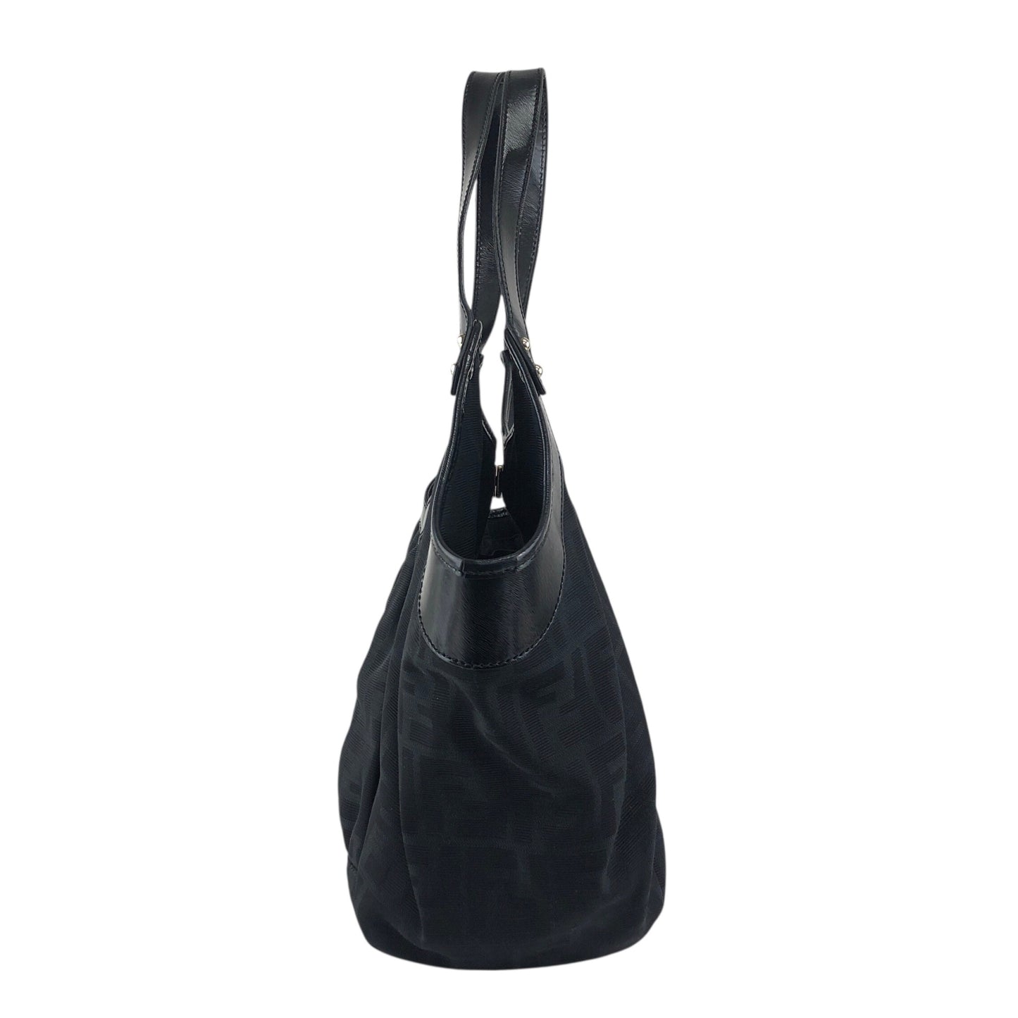 FENDI Zucca Front Buckle Handbag Black Vintage evvwep