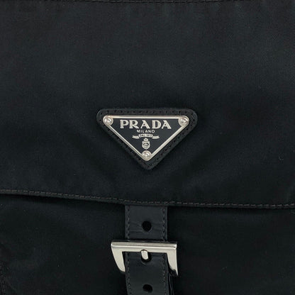 PRADA Triangle Logo Front Buckle Nylon Shoulder bag Black Vintage 68xphi