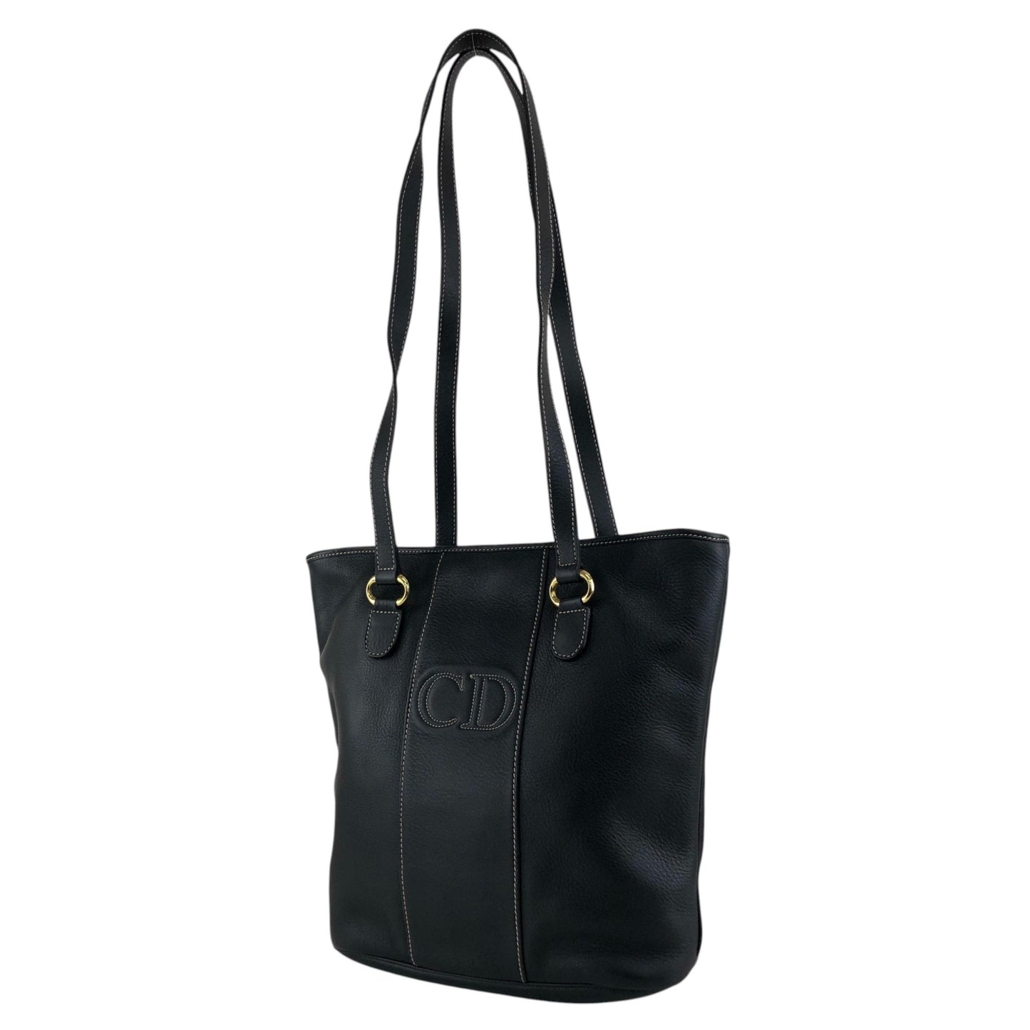 Christian Dior CD Logo Handbag Totebag Black Vintage 66ksm7