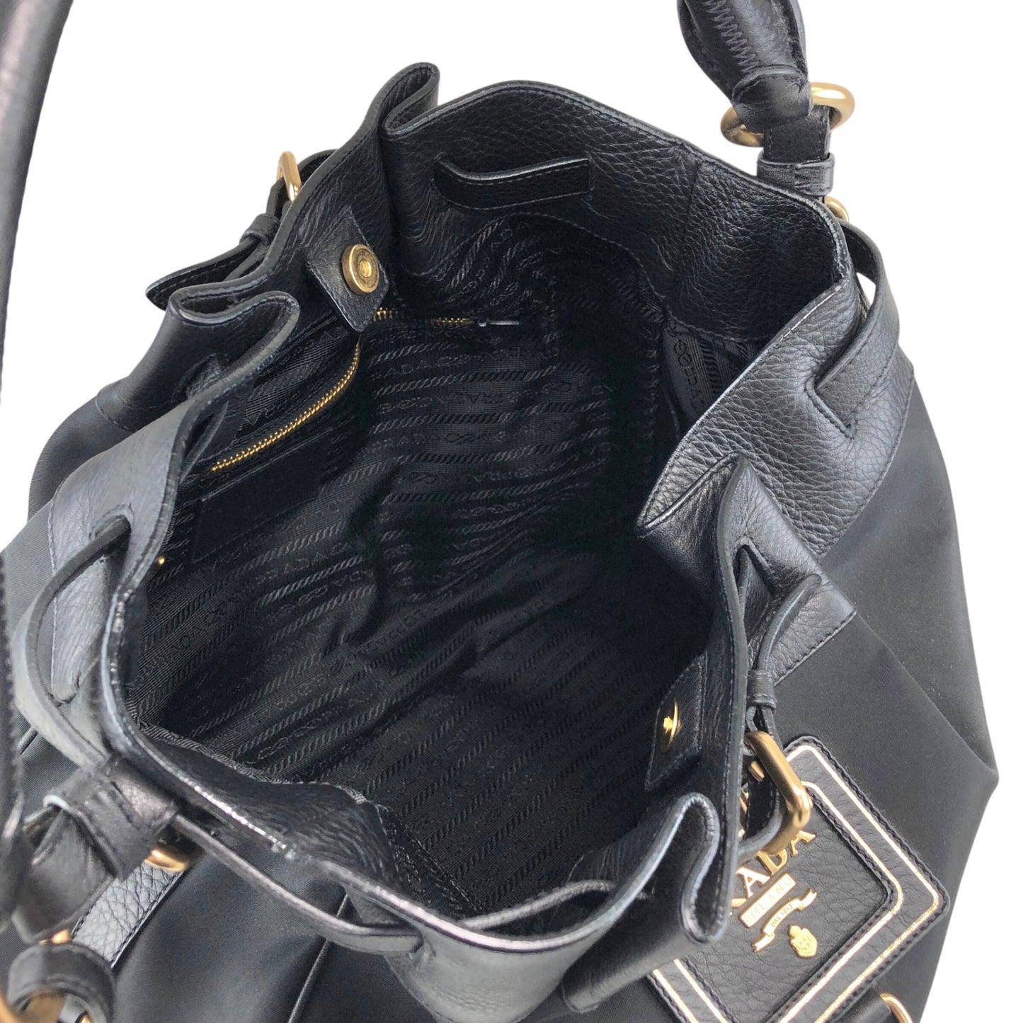 PRADA Logo Front Buckle Shoulder bag Black Vintage rv2srn