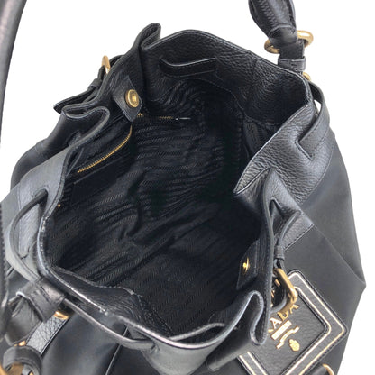 PRADA Logo Front Buckle Shoulder bag Black Vintage rv2srn