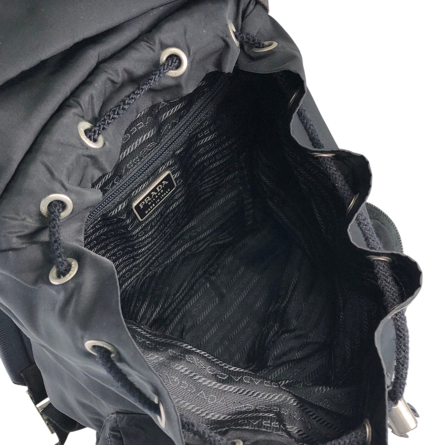 PRADA Triangle Logo Front Belt Double Pocket Backpack Black Vintage 7wppf4